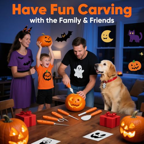 22-Piece Stainless Steel Pumpkin Carving Kit with Stencils & Storage Bag - Halloween DIY Tools