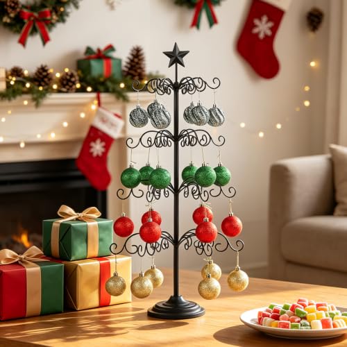Black 4-Tier Metal Ornament Display Tree Stand for Christmas & Holiday Decor
