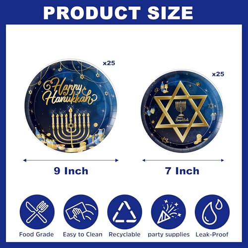 Hanukkah Disposable Paper Plates - 7 & 9 Inch Festive Dinnerware Set for Holiday Parties