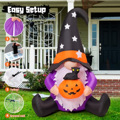 5 FT Halloween Inflatable Gnome Decorations with LED Lights for Outdoor Yard Display
