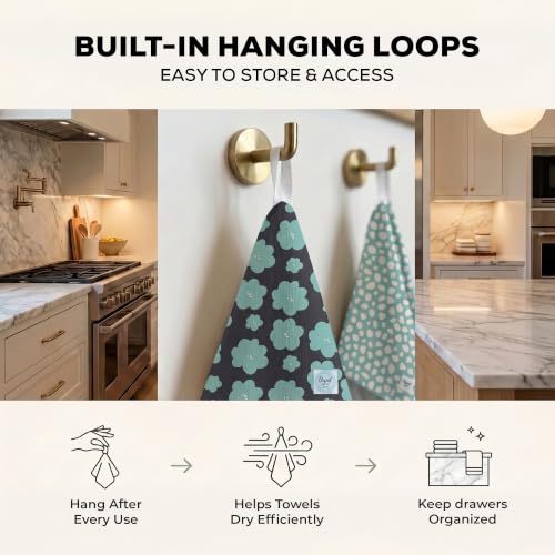 Turquoise Microfiber Dish Towels 2-Piece Set - Waffle Weave Kitchen Towels with Hanging Loops