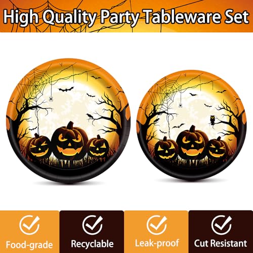 Halloween Party Supplies Disposable Pumpkin Plates Napkins Dinnerware Set for 20 Guests