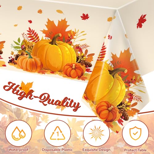 Thanksgiving Pumpkins Disposable Rectangular Fall Tablecloth Set - 3 Pieces, 54 x 108 Inches