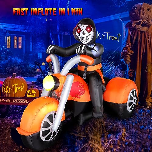 6FT Halloween Inflatable Skeleton Ghost on Motorcycle - Outdoor Decor with LED Lights - Variation of THIS listing