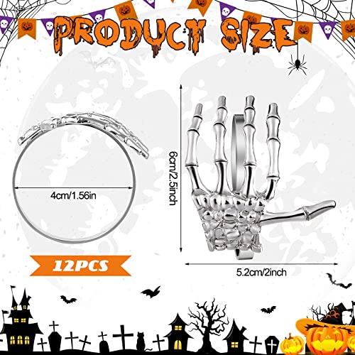 Silver Skeleton Hand Napkin Rings Set - Halloween Party Table Decor, 12 Pieces