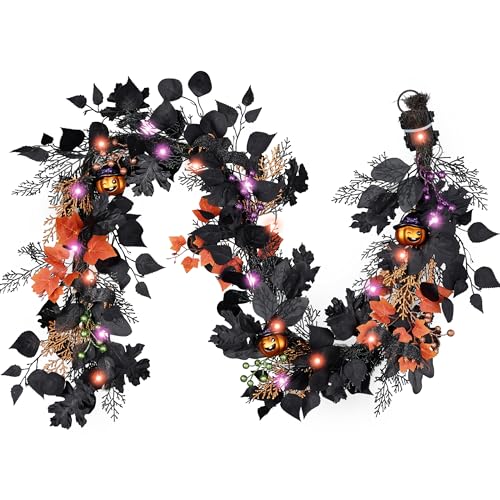 Halloween Garland with Lights and Pumpkins - 6ft Fall Decor for Mantle and Doorway