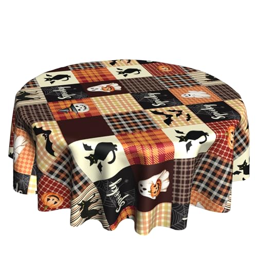 Halloween Spooky Cat Round Tablecloth 60 Inch Pumpkin Fall Kitchen Decor