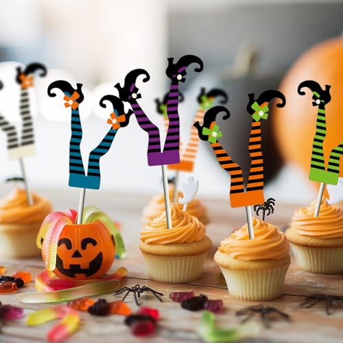 Halloween Witch Cupcake Toppers - 24 Pack Witch Boot Cake Decorations with Variation Halloween-24