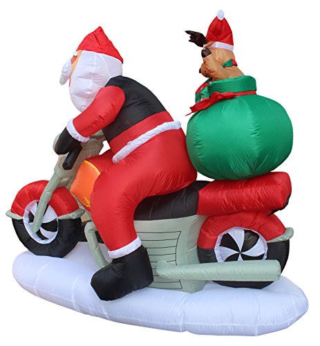 6 FT Outdoor Inflatable Santa Claus & Reindeer on Motorcycle - Weather-Resistant Holiday Decor