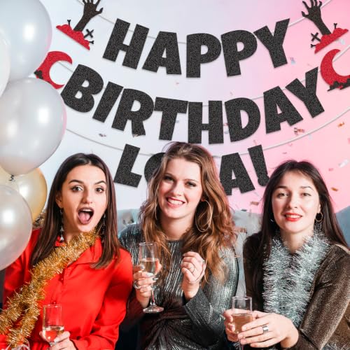 Black Glitter Vampire Birthday Banner - Funny Milestone Party Decor