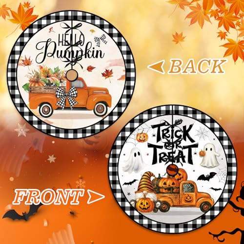 Autumn Halloween Reversible Tree Skirt 60 Inch - Fall and Pumpkin Ghost Design