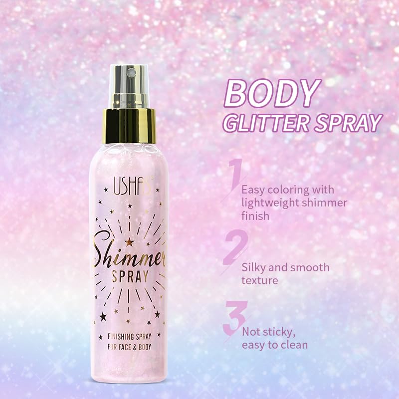 Body Glitter Spray Large Bottle - Shimmering Temporary Body & Face Highlight for Festivals