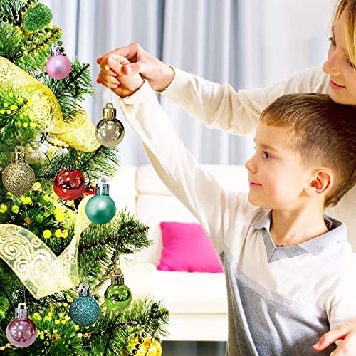 Mini Christmas Ball Ornaments Set - Red Green Gold 3cm, 49 Pcs, Shatterproof Holiday Decorations
