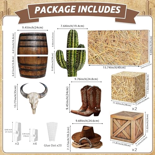 Western Cowboy Party Decorations Set with Hay Bales & Centerpieces - Rustic Farm Theme