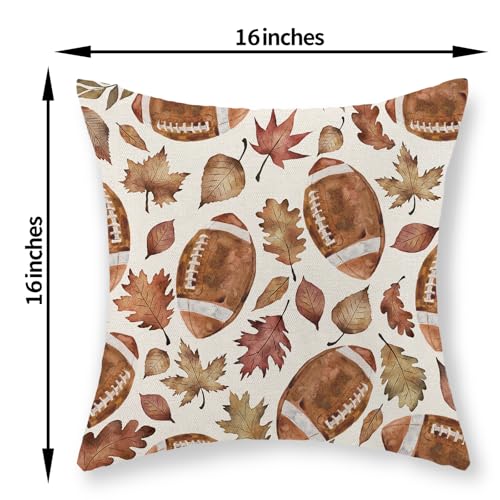 Football Maple Leaf Fall Pillow Covers 16x16 Pack of 2 - Autumn Linen Decor