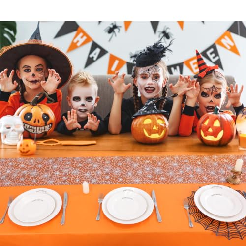 Snowkingdom Halloween Table Runner Spider Web Silver Sequin Sheer 10FT - Black, 120"