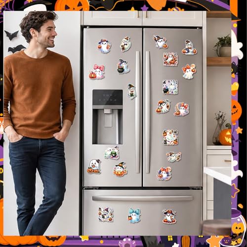 Halloween Refrigerator Magnets Set - Ghost & Pumpkin Design, 24 Pieces