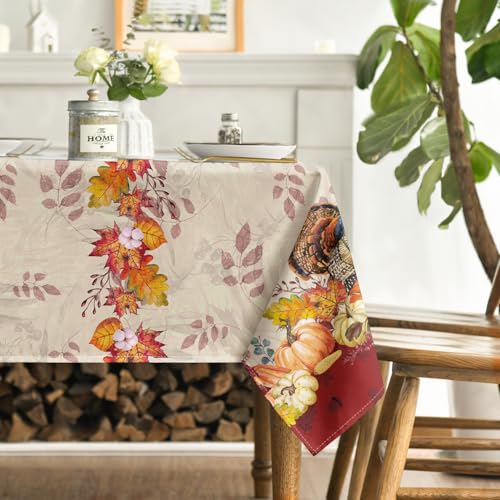 Thanksgiving Tablecloth 60 x 84 Inch Rectangular Turkey Pumpkin Red