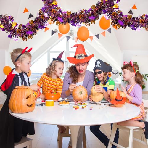 Halloween Tinsel Garland 33FT Pumpkin Bat Metallic Decor for Party & Home