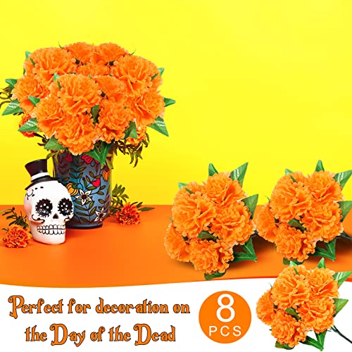 Artificial Marigold Flowers Bulk 8 Pack Halloween Day of the Dead Decorations - Orange