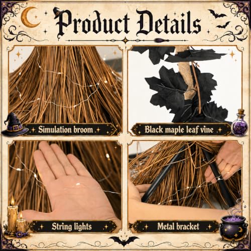 6ft Halloween Giant Witch Broom with Light-Up Rustic Farmhouse Decor