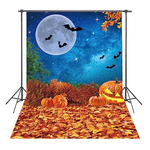 Halloween Photography Backdrop 8x10FT Moonlight Pumpkin Fallen Leaves for Kids and Baby Portraits - Folded, Vinyl