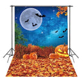 Halloween Photography Backdrop 8x10FT Moonlight Pumpkin Fallen Leaves for Kids and Baby Portraits - Folded, Vinyl