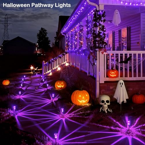 Halloween Solar Pathway Lights 10 Pack - Purple Outdoor LED Ghostly Decor