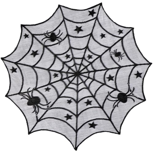 40-Inch Halloween Spider Web Round Tablecloth - Black Lace Spooky Decor