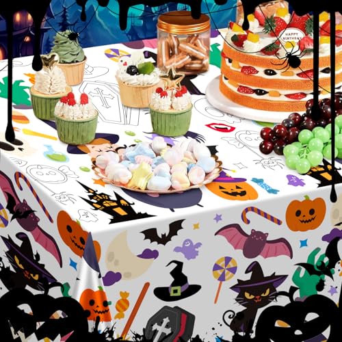 Halloween Coloring Tablecloth - 108 x 54 Inches Party Decoration