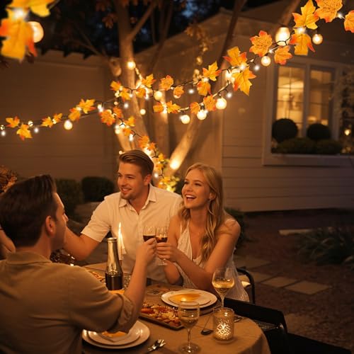 Yellow 66ft Maple Leaves Fall String Lights - 200 LED Autumn Decor for Indoor & Outdoor Halloween Thanksgiving