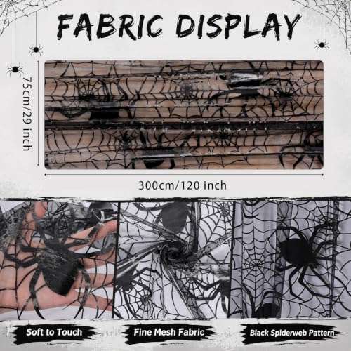 Halloween Black Lace Spiderweb Table Runner 29x120 Inches - 3pcs, Spooky Decor