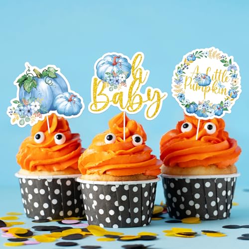Little Pumpkin Baby Shower Cupcake Toppers Set - Autumn & Fall Decorations - 24 Pcs