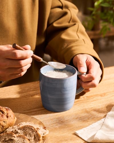 Meteor Blue Gray Ceramic Coffee Mug Set of 8 - 13oz Tea & Latte Cups with Handle