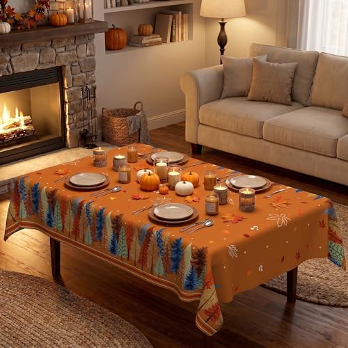 Fall Watercolor Tree Tablecloth 60x84 Inch Rectangular Autumn Decor - Washable Polyester, Seasonal Thanksgiving Cover - Fall Trees Variation