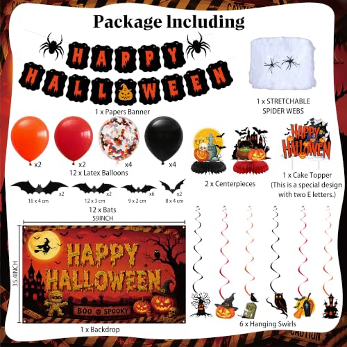 Halloween Party Decorations Banner Set with Spooky Banner Balloons & Web