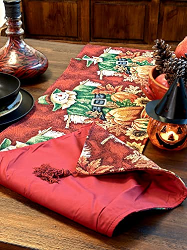 Fall Table Runner 13x90 Inches Pumpkin Scarecrow Harvest Woven Decor