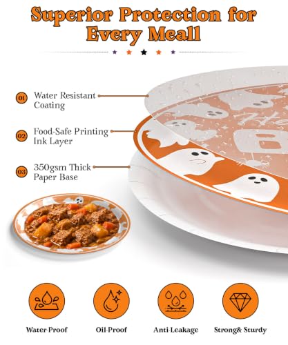 Halloween Heavy-Duty Paper Plates and Napkins Set - Black Orange Purple, Round, 9 Inch & 7 Inch, Spooky Gothic Party Supplies with Variation