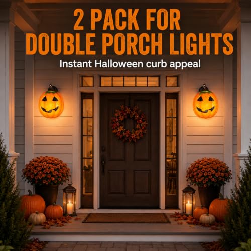 Halloween Pumpkin Porch Light Covers Set - Outdoor Jack O Lantern Decorations, EVA, 2 Pieces