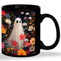 Dark Wildflower Ghost Halloween Mug - Holiday 02, 11oz Ceramic Coffee Cup
