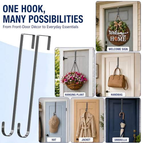 12-Inch Metal Wreath Hanger for Front Door - Over-the-Door Hook, Silver, 2 Pack