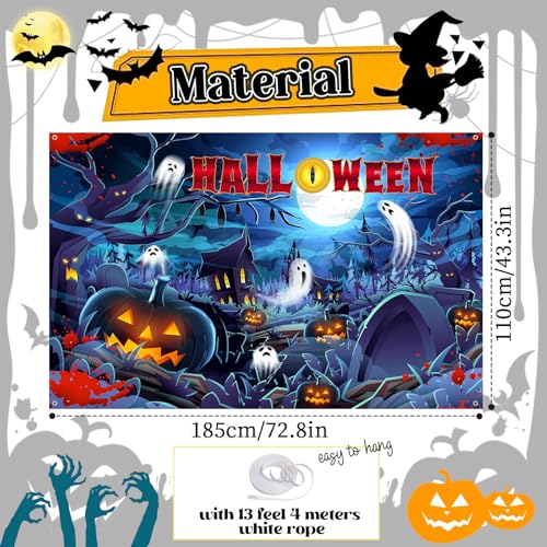 Navy Blue Halloween Banner - 185x110cm Haunted Tombs & Ghosts Photo Background