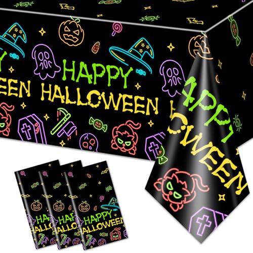 Halloween Neon Witch Tablecloths - 3 Pack, Waterproof & Disposable