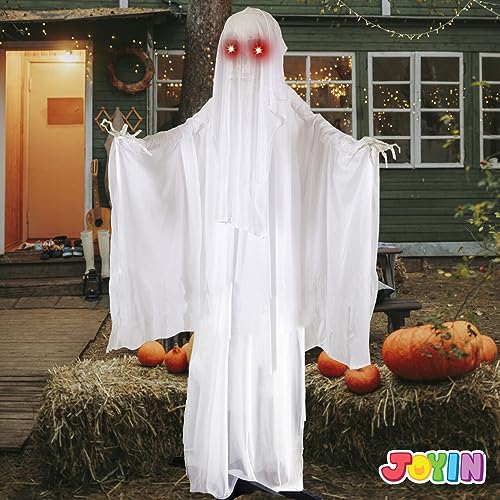 Halloween Ghost Decoration Animatronic Life Size Skeleton with Creepy Sound - White