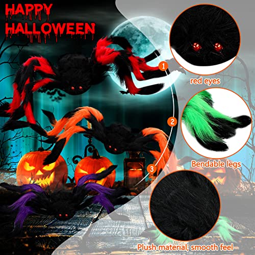 Giant Halloween Spider Decorations Set with Red Eyes Indoor Outdoor Scary Decor
