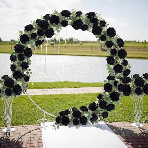 Artificial Rose Garland Set with Eucalyptus - Black Seeded Eucalyptus - 8 Pack 6.56ft Wedding & Party Decor