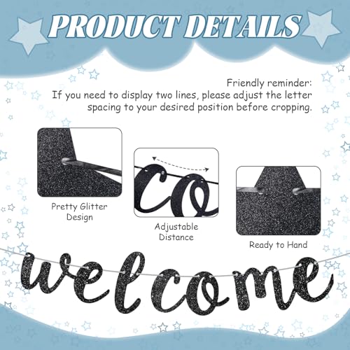 Black Glitter Prom Banner Decoration - Graduation Welcome Sign Party Decor