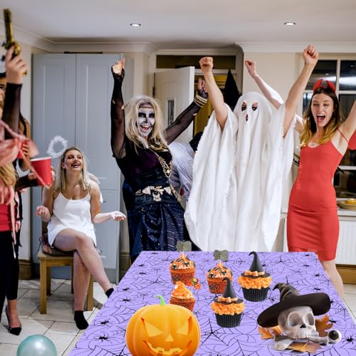 Halloween Spiderweb Plastic Tablecloth - Purple, 4 Pack, 137x274cm - Variation of THIS listing