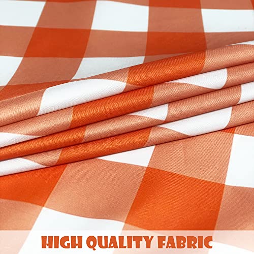 Fall Orange White Buffalo Plaid Tablecloth 60 Inch Round Polyester - Autumn Home Decor
