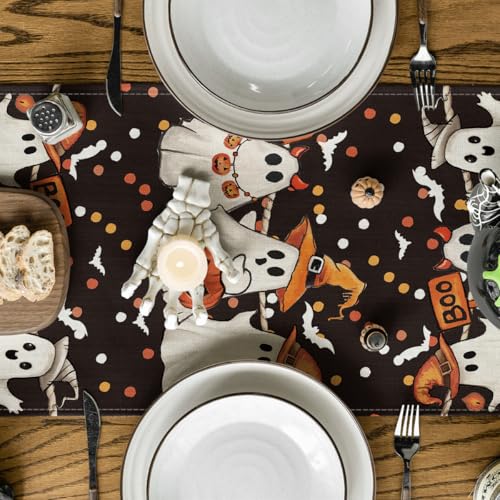 Halloween Table Runner 13x72 Inch Black Polyester Decor for Home Party